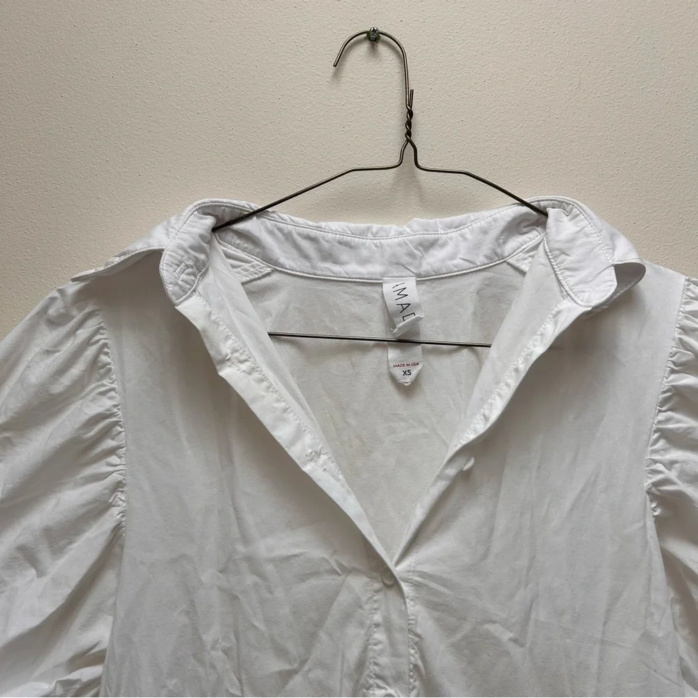 Anthropologie Amadi White Summer Tiered Midi Shirt Dress with Puff Sleeves - Picture 3 of 4